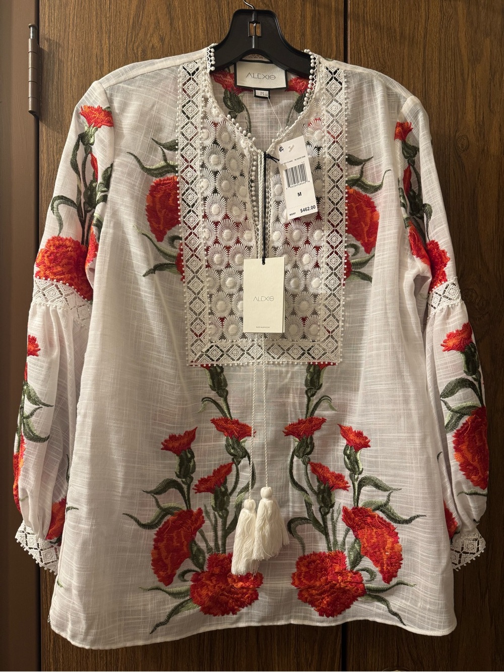 NWT Alexis Dorit Blossom Embroidered Linen Blend Tunic Top Blouse Size Medium